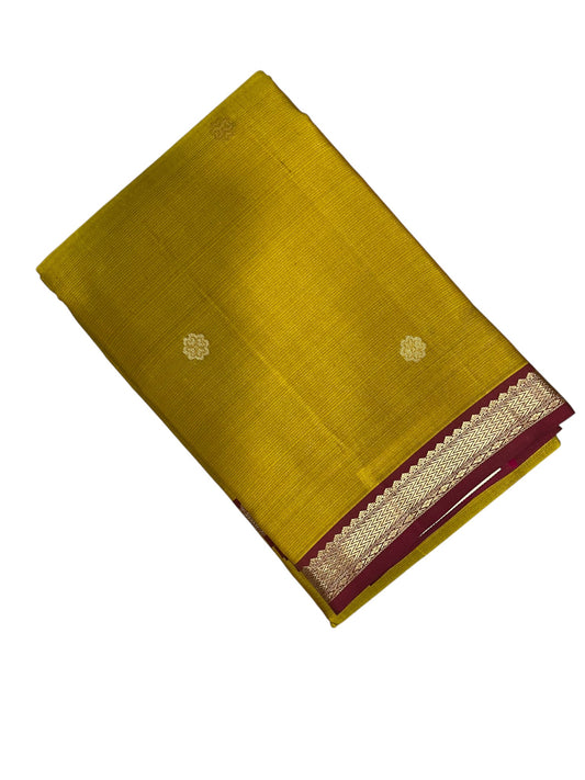 Southloom Premium Handloom Bridal Kanchipuram Silk Saree with Koravi Works (Yellow & Maroon)