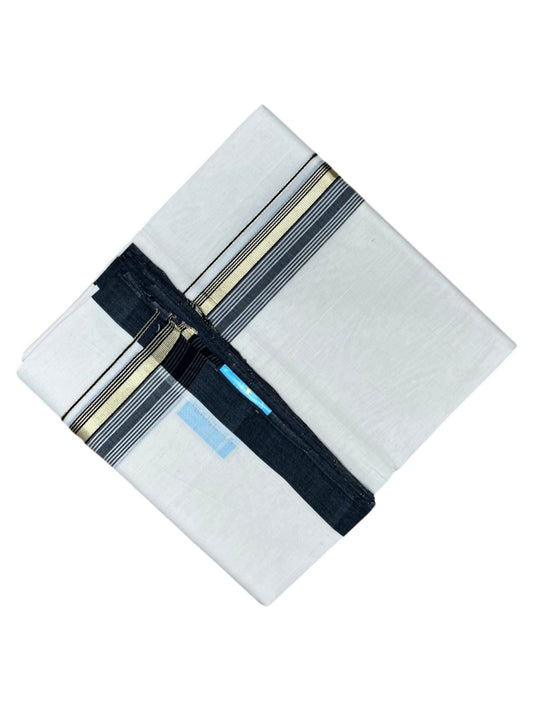 Southloom Balaramapuram Premium Handloom Cotton Double Mundu with Gold Kasavu and Black Border