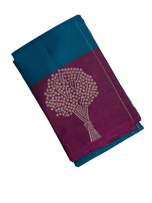 Southloom Pure Handloom Bridal Kanchipuram Silk Saree with Korvai Work (Blue& Purple)