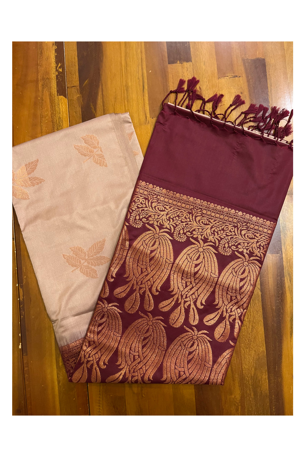 Southloom Soft Silk Brown Designer Woven Saree with Maroon Heavy Work on Pallu