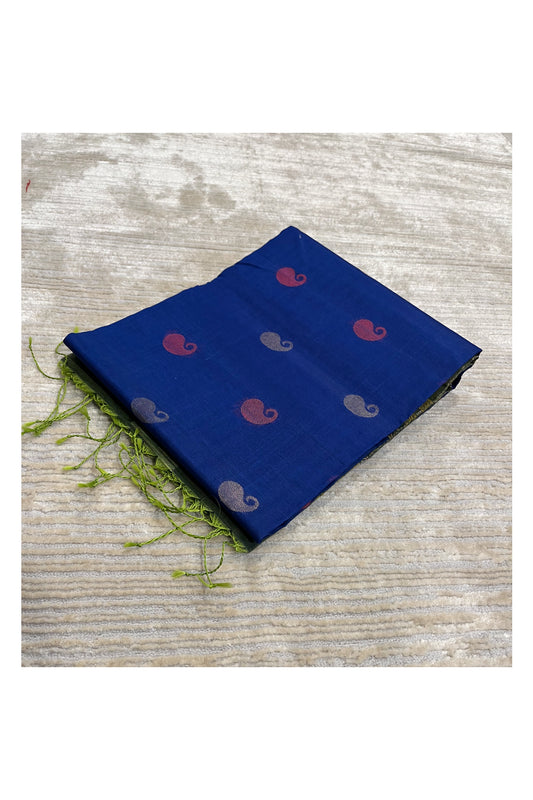 Southloom Pure Handloom Cotton Silk Saree With Handwoven Work Across Body and Blouse in Blue And Green