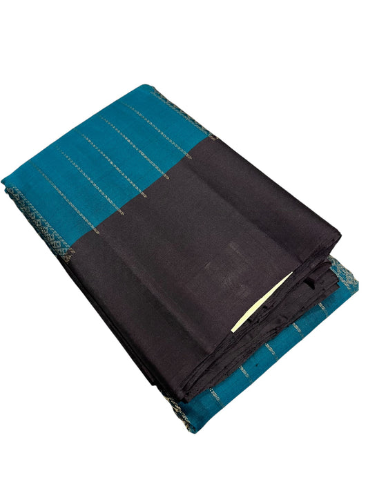 Southloom Pure Handloom Kanchipuram Silk Saree with Butta Work (Blue & Brown)