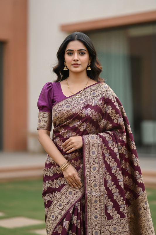 Southloom Pure Banarasi Silk Saree with Woven Work on Body and Borders