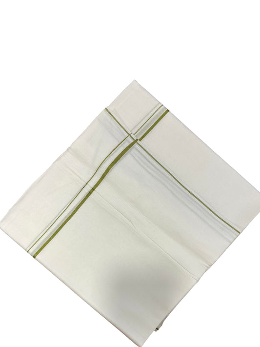 Pure White Cotton Double Mundu Green PuliyilaKara (South Indian Dhoti)