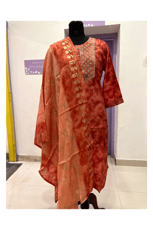 Southloom Stitched Semi Silk Salwar Set in Orange Prints