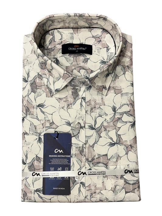 Southloom Pure Cotton Off-White Printed Shirt (XL FS)