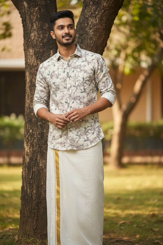 Southloom Pure Cotton Off-White Printed Shirt SLSHIRT 42 FS