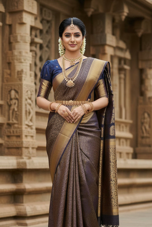 Southloom Premium Semi Silk Zari Work Brocade Saree in Bridal Blue with Matching Pallu