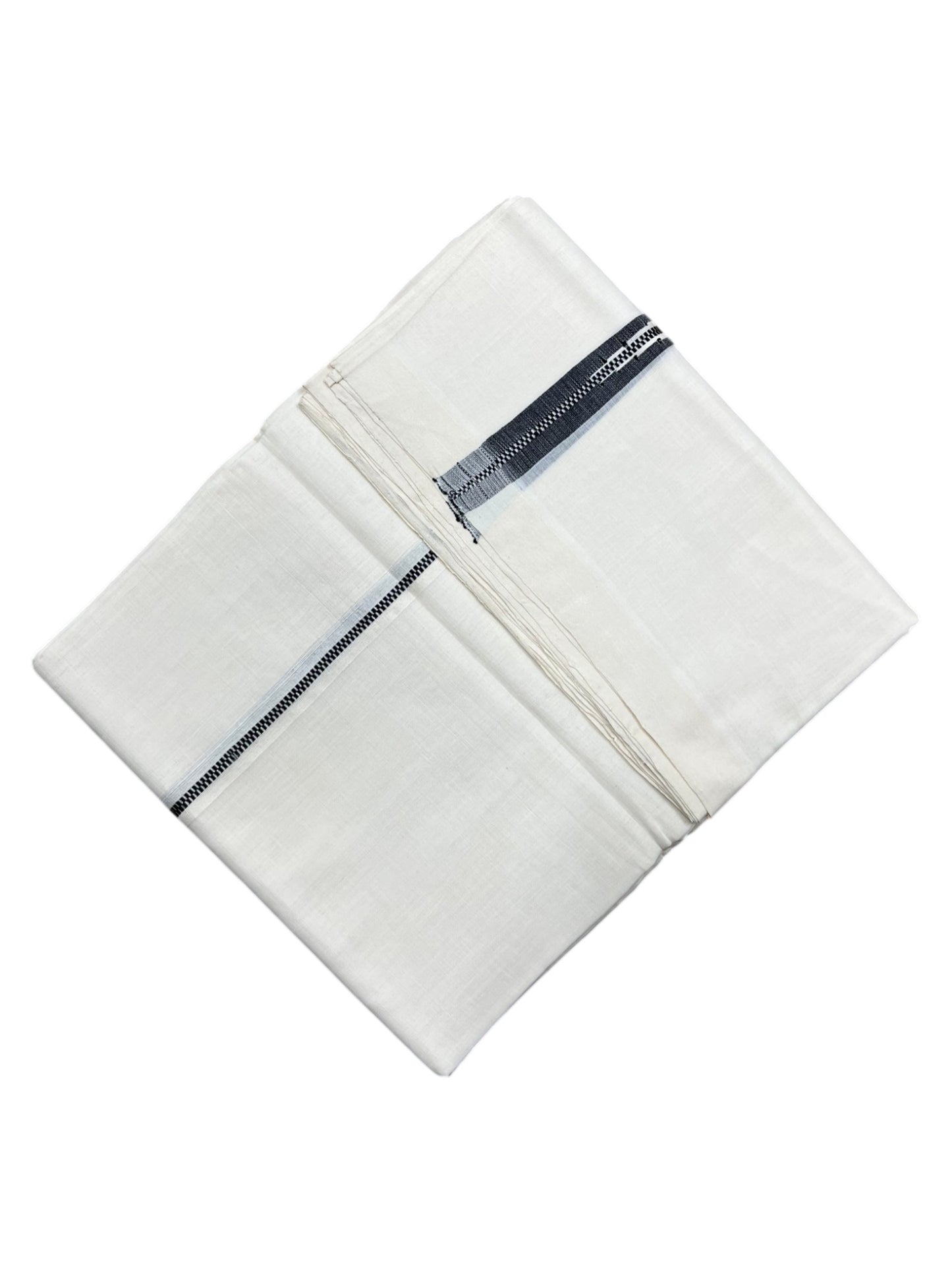 Southloom Premium Handloom Cotton Double Mundu with Blue Chuttikara Border