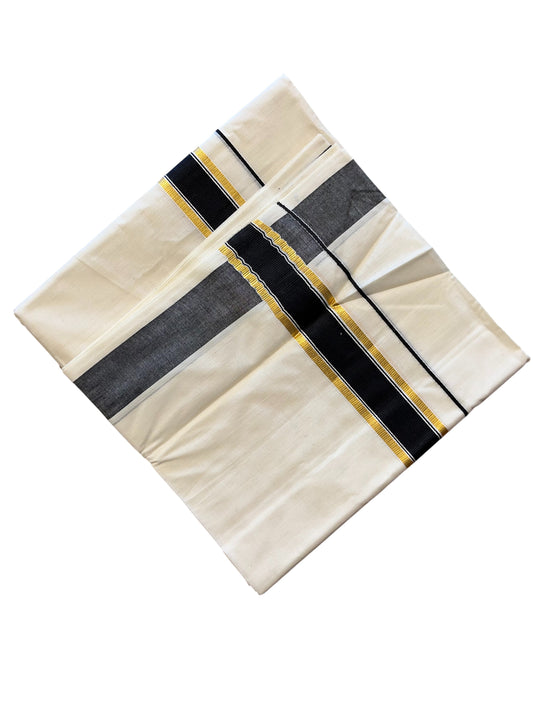 Southloom Pure Cotton Mundu with Gold Kasavu and Black Colour Border (South Indian Kerala Dhoti)