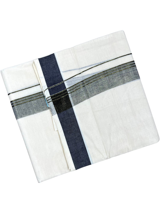 Southloom Kerala Pure Cotton Double Mundu with Black and Olive Green Border (South Indian Dhoti)