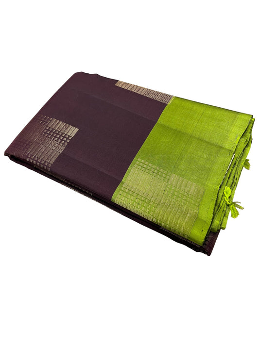 Southloom Pure Handloom Kanchipuram Silk Saree with Butta Work (Purple & Green)