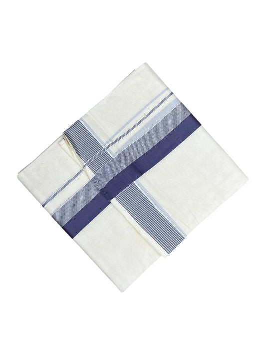 Southloom Kerala Pure Cotton Double Mundu with Lavender Lines And Lavender Border (South Indian Kerala Dhoti)
