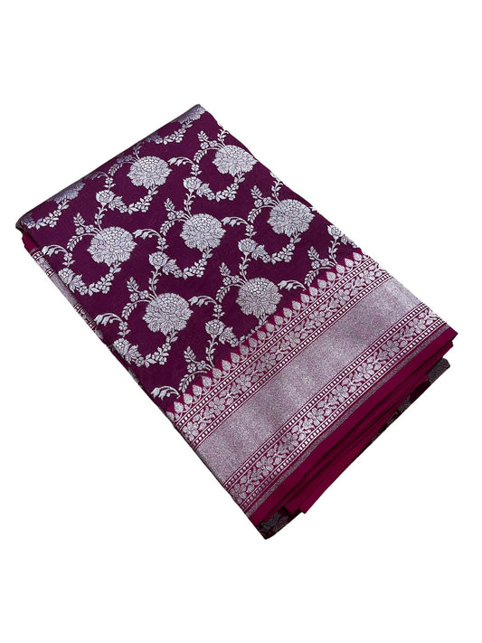 Southloom Pure Banarasi Silk Saree with Woven Work on Body and Borders (Purple & Magenta)