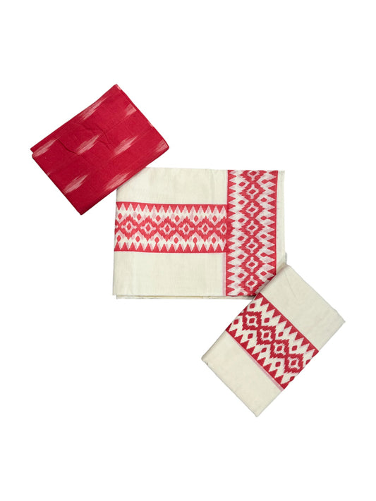 Southloom Ikat Design pink Printed Set Mundu with Blouse Piece 2.80Mtrs