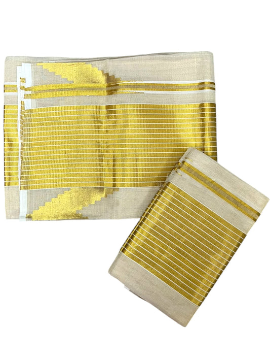 Southloom Premium Tissue Handloom Set Mundu with Chuttikara Kasavu And Golden Border (2.80 Mtr) SL617
