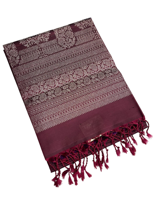 Southloom Pure Handloom Bridal Kanchipuram Silk Saree with Korvai Work (Maroon)