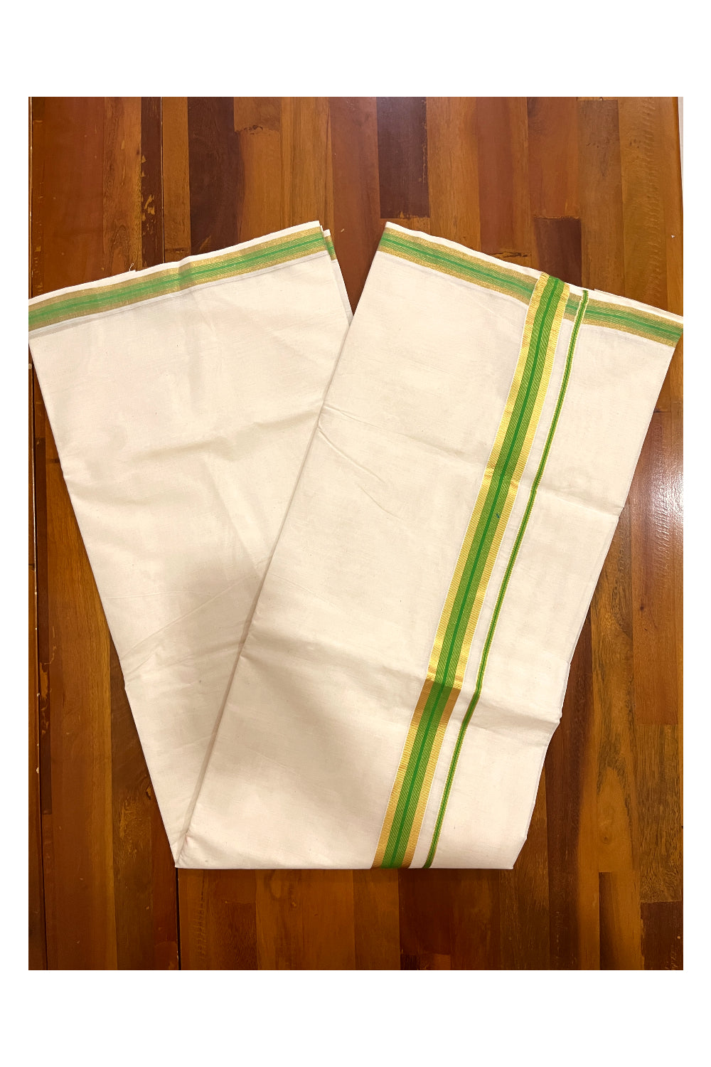 Kerala Pure Cotton Plain Saree with Kasavu and Light Green Border