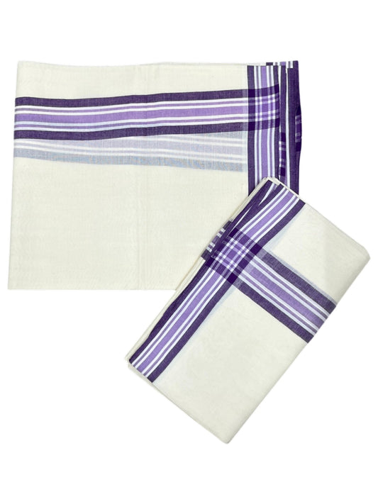 Southloom Pure Cotton Kerala Single Mulloth Set Mundu (Mundum Neriyathum) Lavender Border in 2.50 mtrs SL243