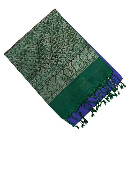 Southloom Pure Handloom Kanchipuram Silk Saree with Butta Work (Violet & Green)