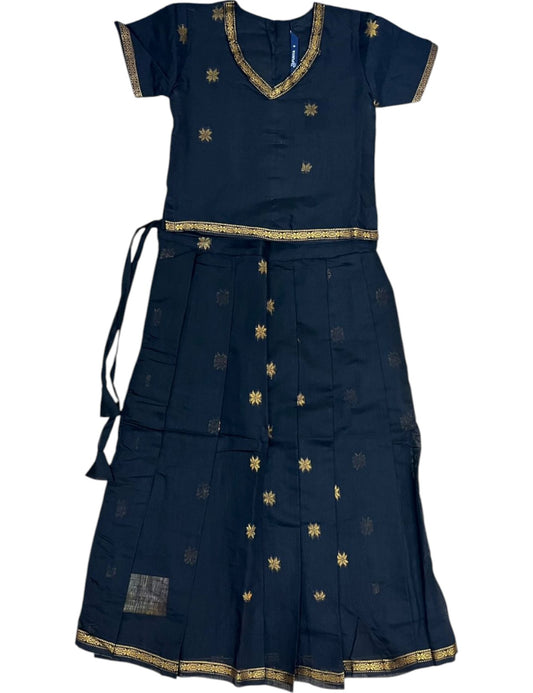 Southloom Kerala Cotton Kasavu Pavada Blouse with for Kids Black SL583