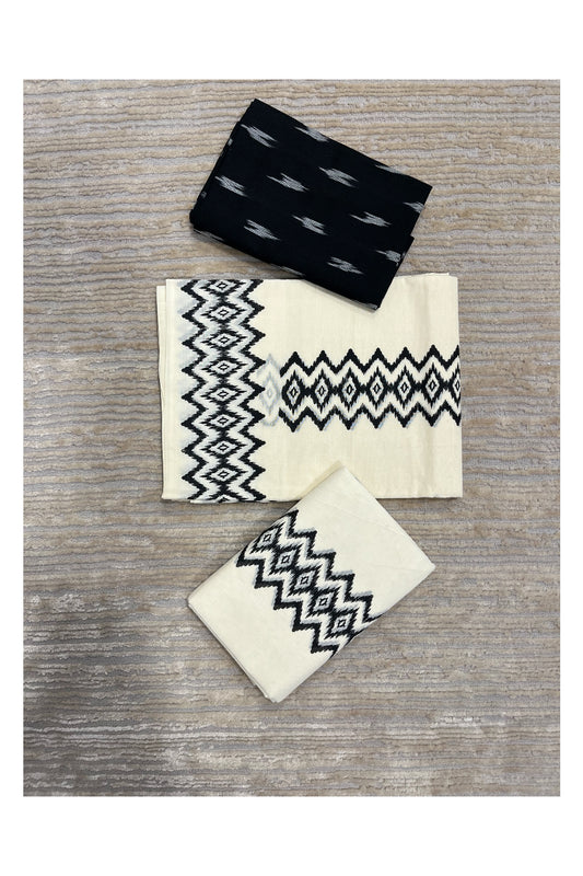 Southloom Ikat Design Black Printed Set Mundu with Blouse Piece 2.80Mtrs
