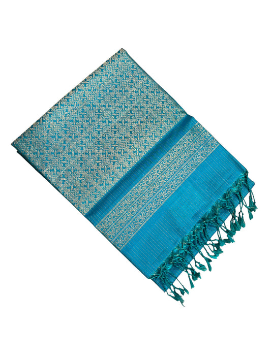 Southloom Pure Handloom Kanchipuram Silk Saree with Korvai Work (Blue)