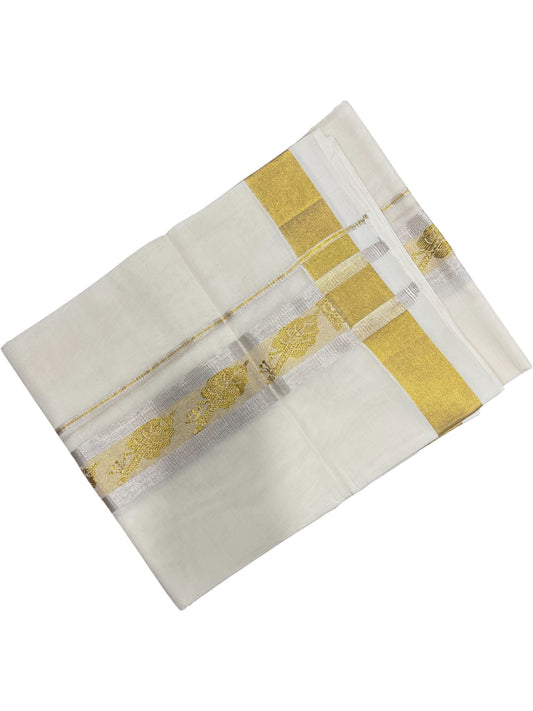 Southloom Premium Handloom Cotton Double Mundu with Gold And Woven Work Kasavu Border