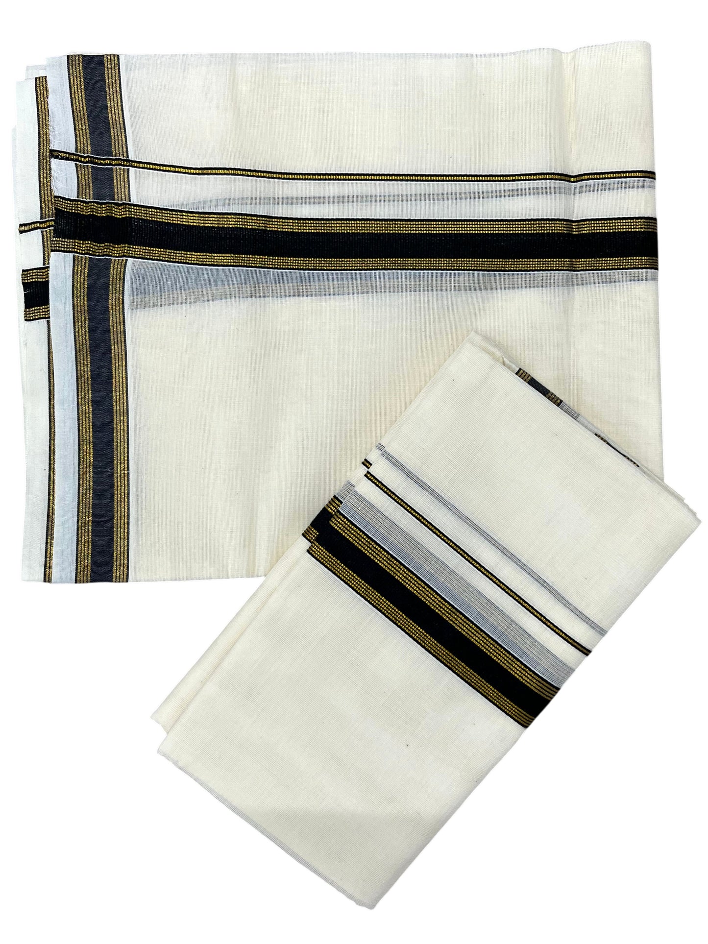 Southloom Pure Cotton Kerala Single Set Mundu (Mundum Neriyathum) with Black Kasavu Border in 2.80 Mtrs
