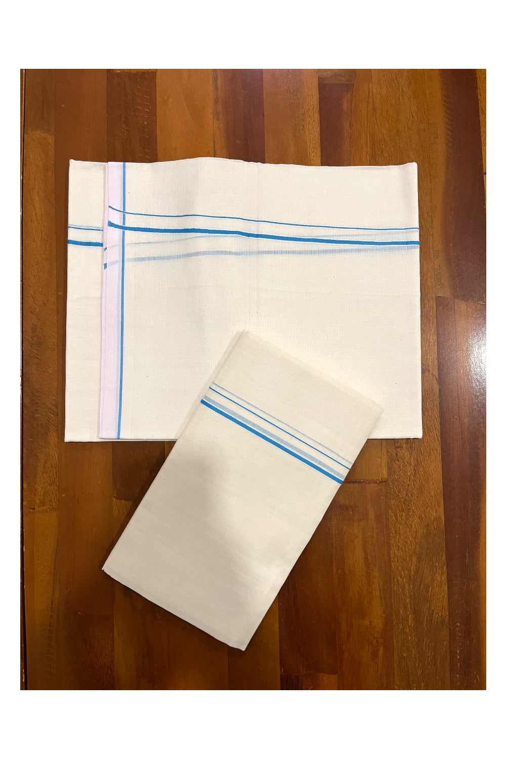 Kerala Cotton Mundum Neriyathum Single (Set Mundu) with Blue Eerkkil Kara