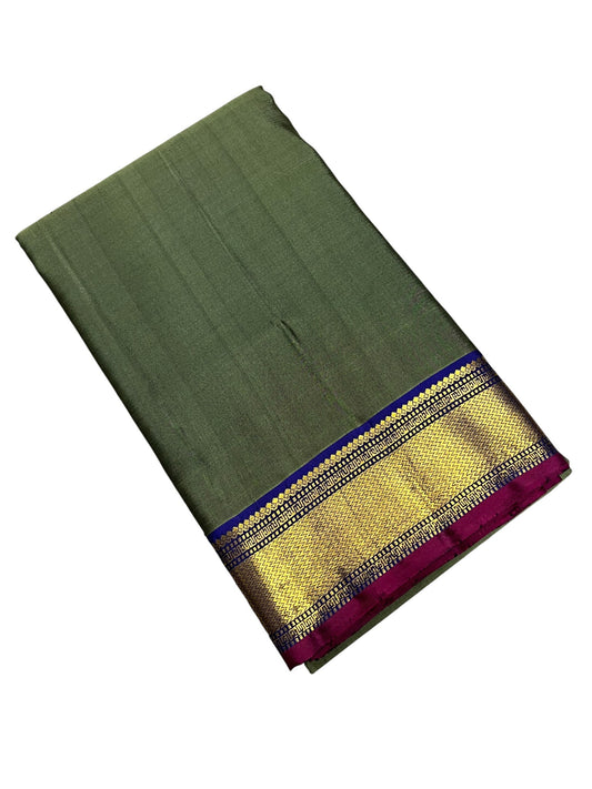Southloom Pure Handloom Bridal Kanchipuram Silk Saree with Korvai Work (Green & Blue)