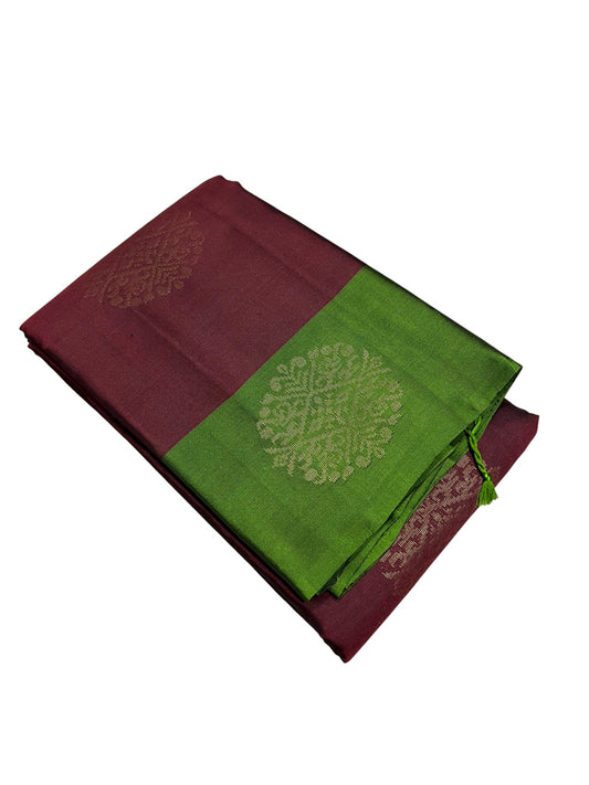 Southloom Pure Handloom Kanchipuram Silk Saree with Butta Work(Green& Magenta)