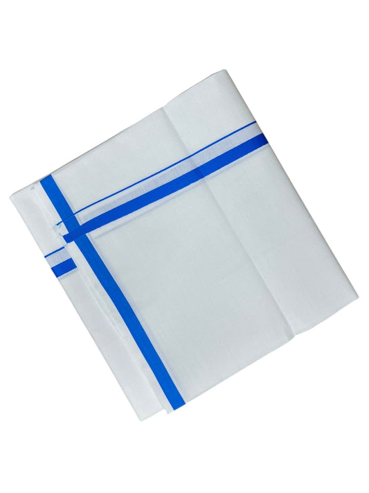 Southloom Pure White Cotton Single Mundu with Blue Border (South Indian Kerala Dhoti)