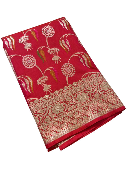 Southloom Pure Banarasi Silk Saree with Woven Work on Body and Borders (Pink & Orange)