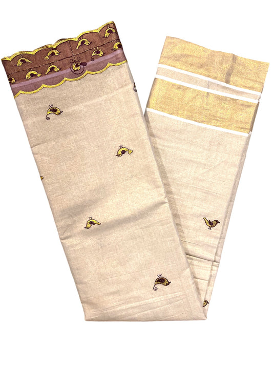 Southloom Tissue Kerala Kasavu Saree with Embroidery Design