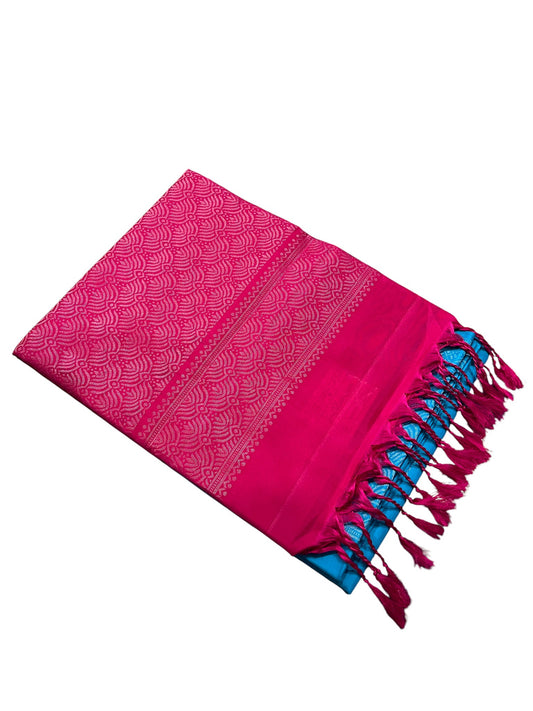 Southloom Pure Handloom Bridal Kanchipuram Silk Saree with Korvai Work (Blue & Magenta)