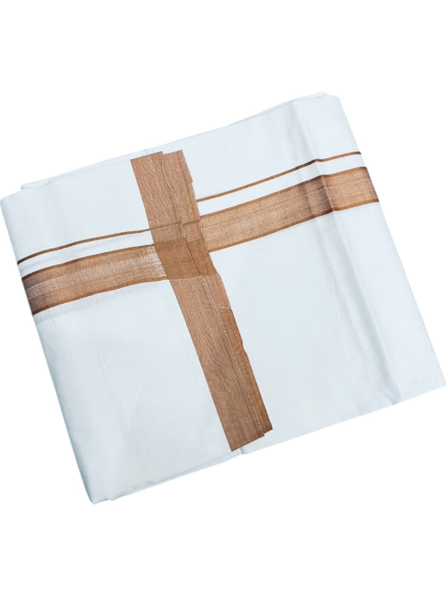 Southloom Pure White Single Cotton Mundu with Brown Border (South Indian Kerala Dhoti)