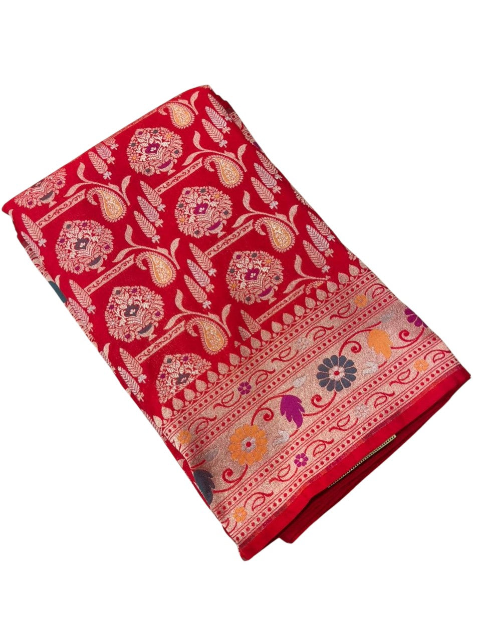 Southloom Pure Banarasi Silk Saree with Woven Work on Body and Borders (Red)