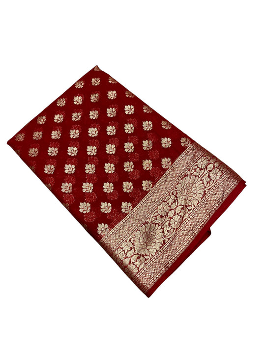 Southloom Cotton Banarasi Silk Saree with Woven Work on Body and Borders (Red)