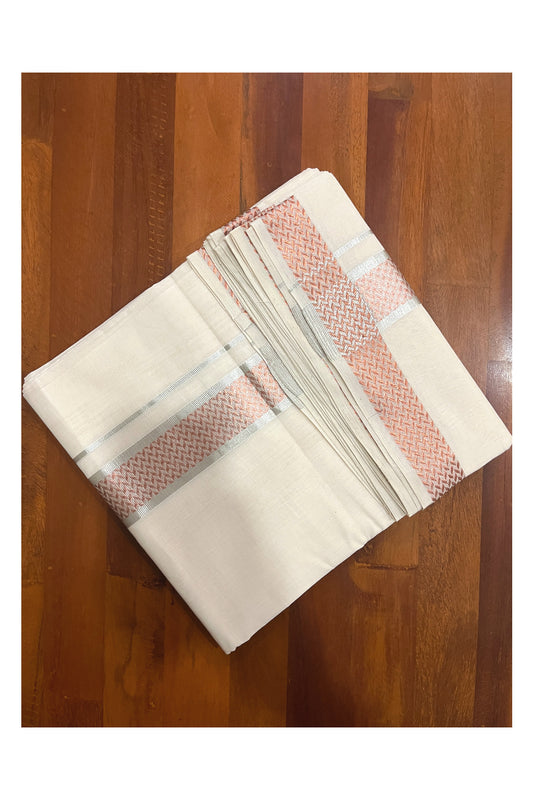 Southloom Premium Handloom Pure Cotton Wedding Mundu with Silver and Copper Kasavu Woven Border (South Indian Kerala Dhoti)