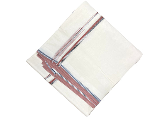 Southloom Pure Cotton Mundu with silver and brown Border (South Indian Kerala Dhoti)