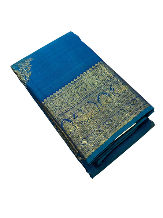 Southloom Premium Bridal Handloom Kanchipuram Silk Saree With Butta Works (Blue)