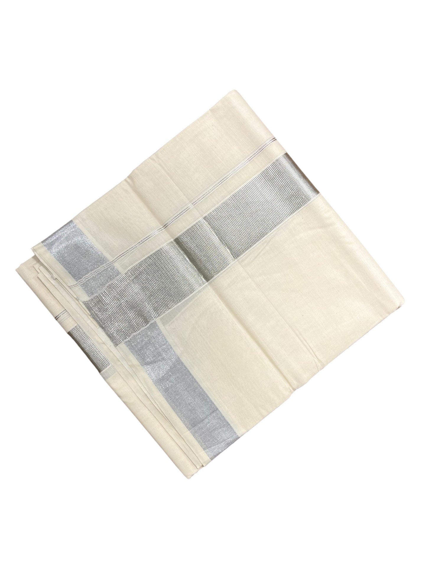 Southloom Kerala Pure Cotton Double Mundu with Silver Kara and Silver Border (South Indian Dhoti)