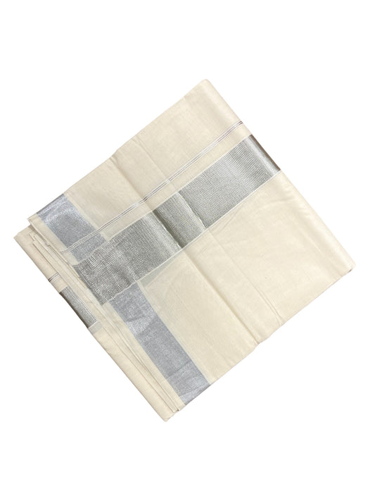 Southloom Kerala Pure Cotton Double Mundu with Silver Kara and Silver Border (South Indian Dhoti)