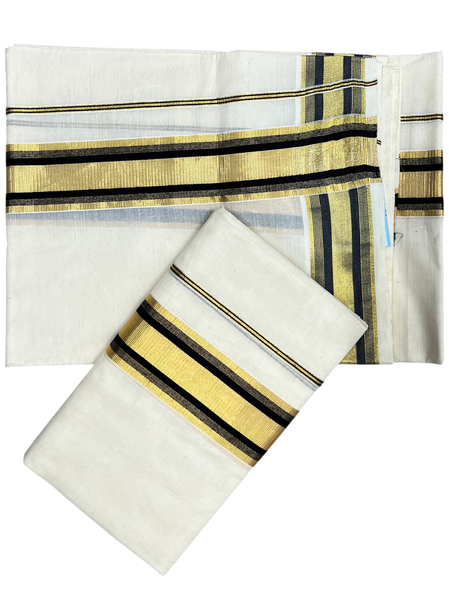 Southloom Pure Cotton Kerala  Set Mundu (Mundum Neriyathum) Single with Black and Kasavu Border 2.80 Mtrs SLKK