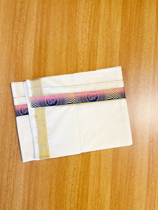 Southloom Pure Cotton Off White Double Mundu with Mural Printed Design Along Kasavu Kara