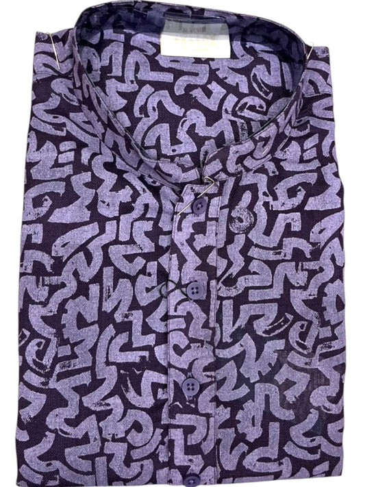 Southloom Purple Printed Semi Silk Short Kurta for Men SL590