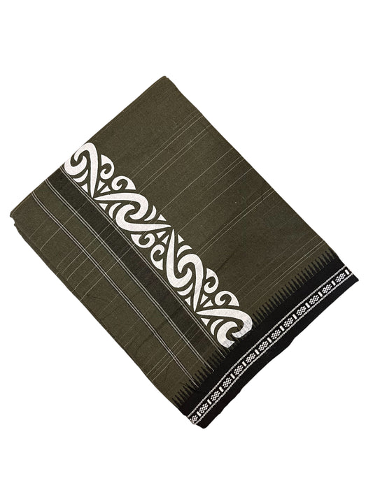 Southloom Green Printed Single Mundu / Otta Mundu / Lungi (South Indian Kerala Dhoti)