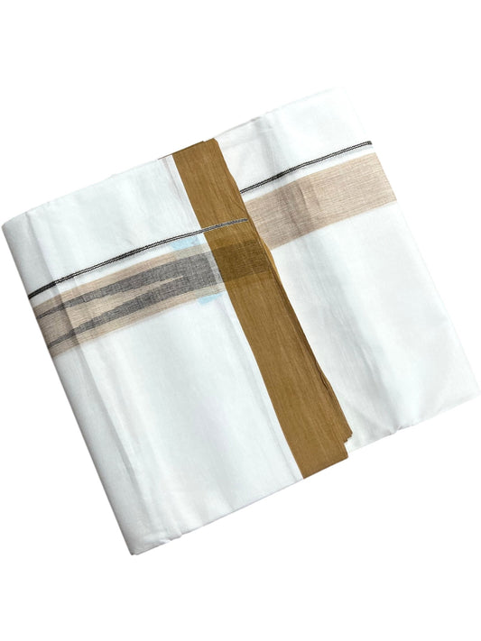 Southloom Pure White Cotton Mundu with Mustard Yellow Border (South Indian Kerala Dhoti)