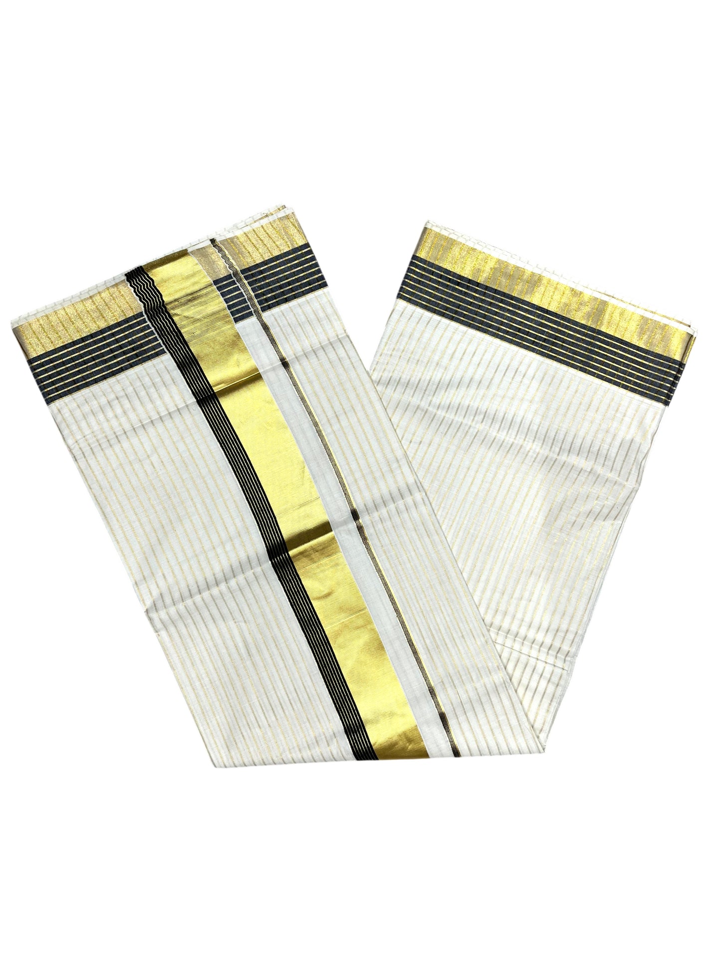 Southloom Pure Cotton Kerala Kasavu Lines Design Saree with Black Border